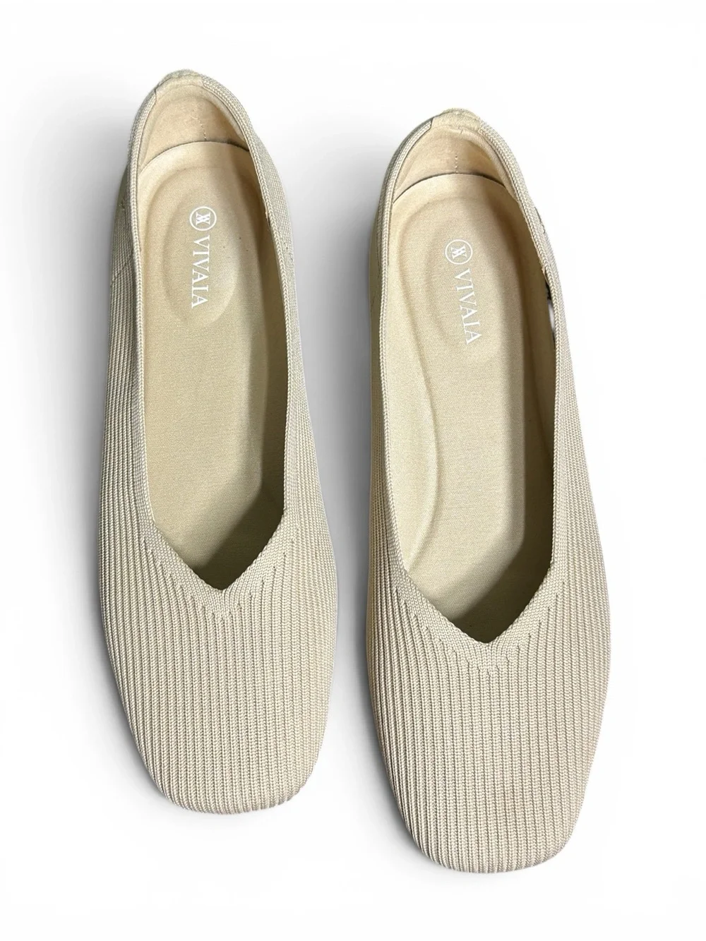 Vivaia Women's Cream Knit Square-Toe Ballet Flats